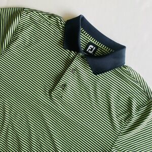 FootJoy Polo Shirt Mens L Blue Green Striped Golf Performance Lightweight Logo